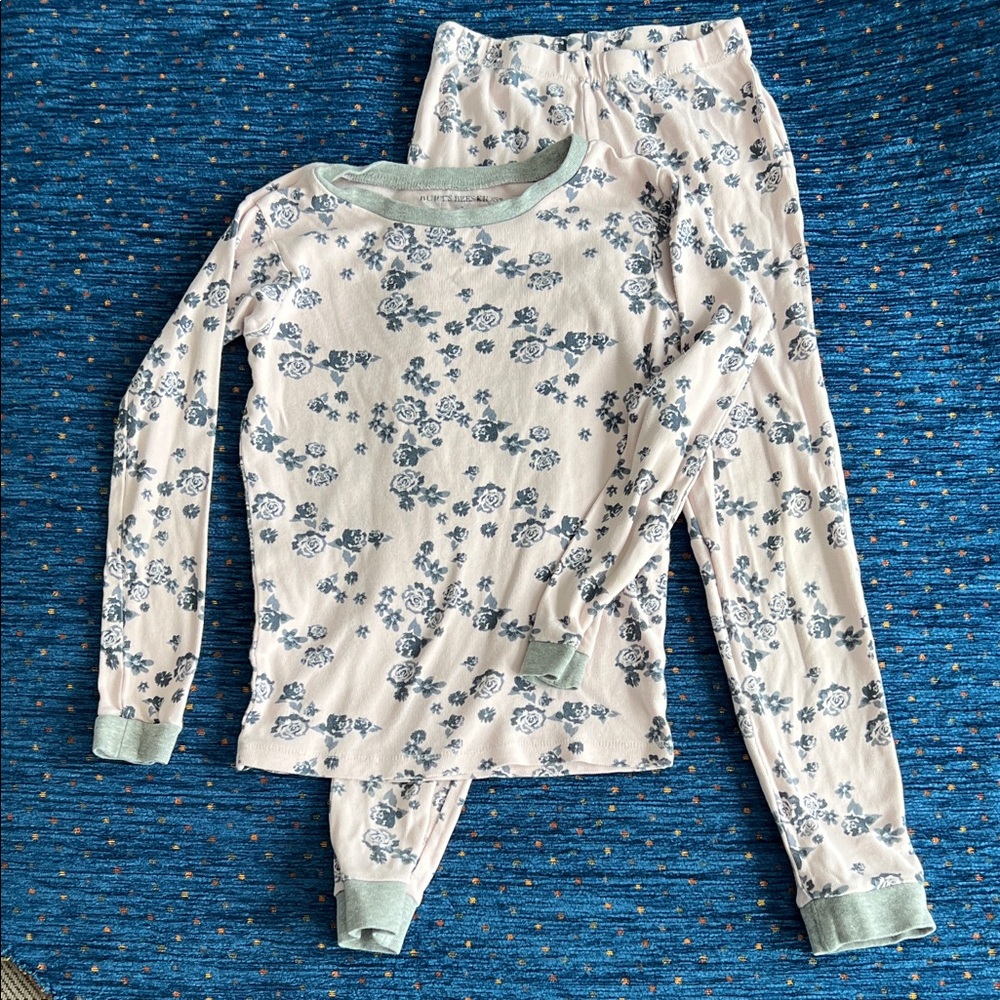 Burt's Bees kids Floral PJ Set - Blue and pale pink size 7, 100% organic cotton